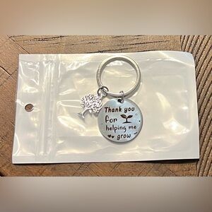 Silver Keychain with Tree Charm and teacher appreciation saying.